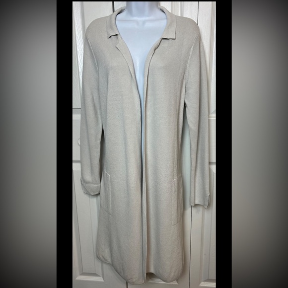 Eileen Fisher Sweaters - EILEEN FISHER Cardigan Sweater Duster Long Ivory White Silk Organic Open Large